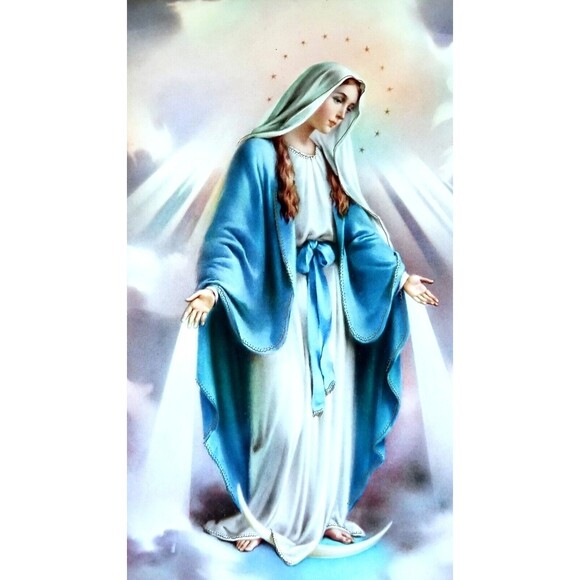 Our Lady of Grace Virgin Mary Madonna Lithograph Antique Early 1900s - Picture 2 of 3